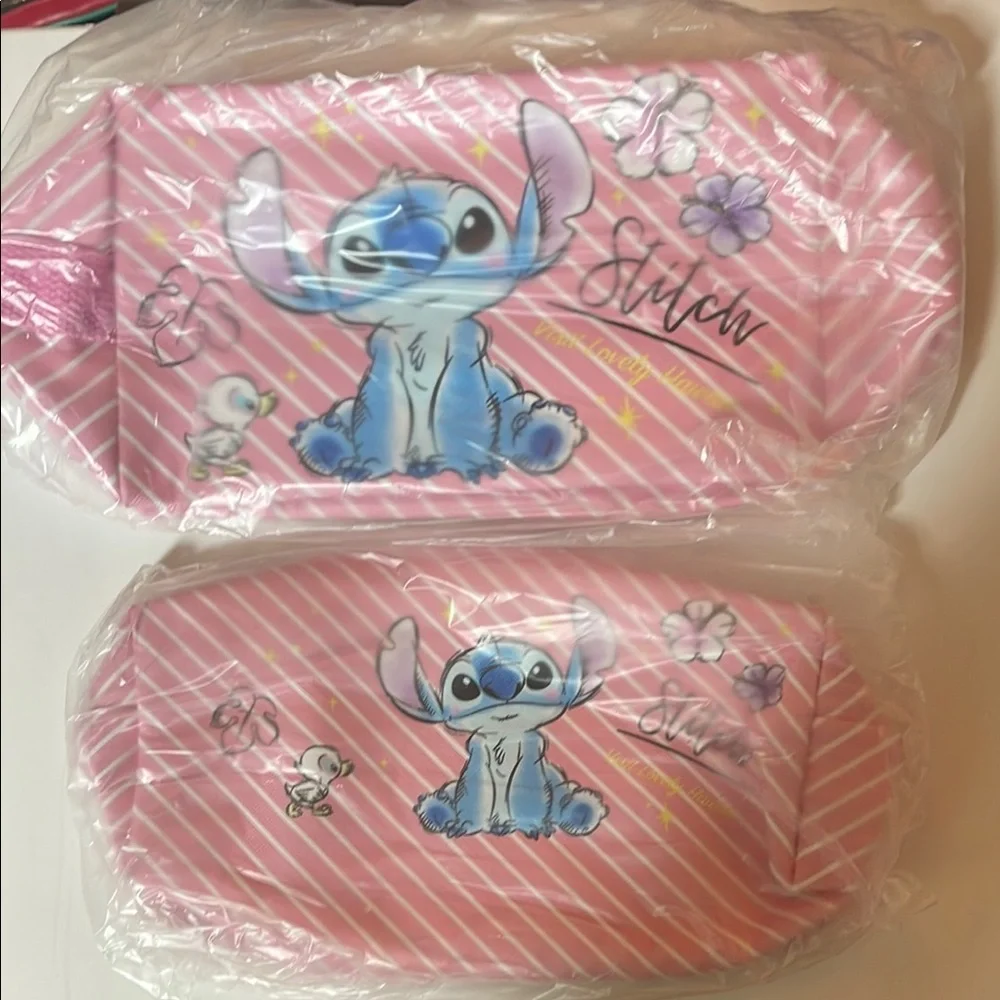 Stitch Set of two Pink Kids Accessory Pouch with lilo Disney Character nwt
